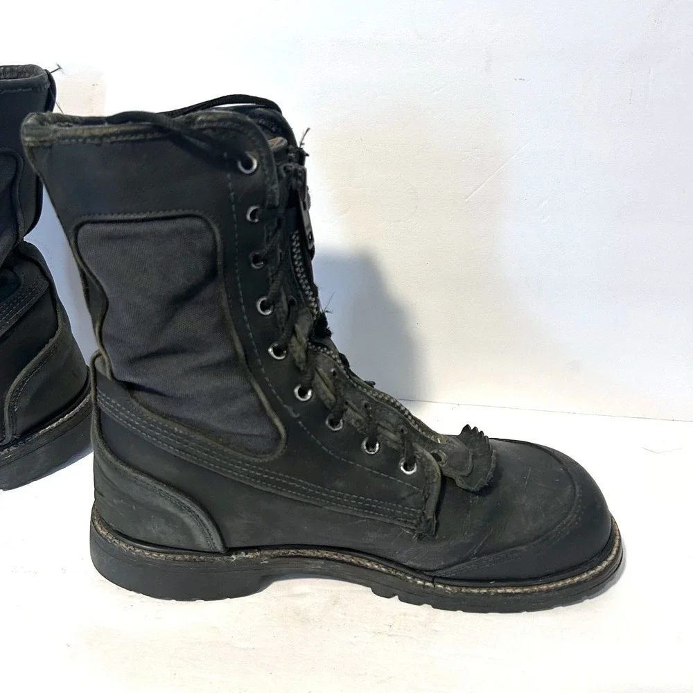 Pro Warrington Honeywell Fire Fighter Boots Mens 9.5 E Black Zip Lace Up Leather